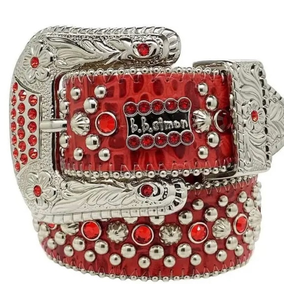 REd And SILVER. bb. Simon DESIGNER BELT - Picture 1 of 1